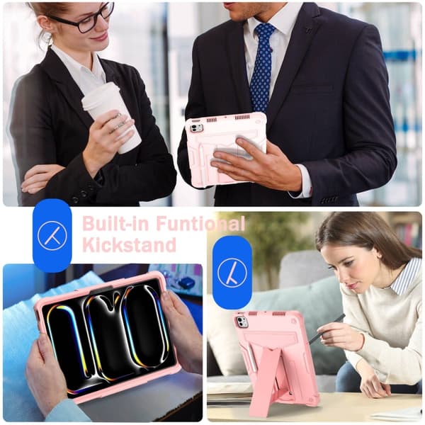 iPad Pro 11 2024 T Holder Robot Silikon Hybrid PC Skal Roséguld
