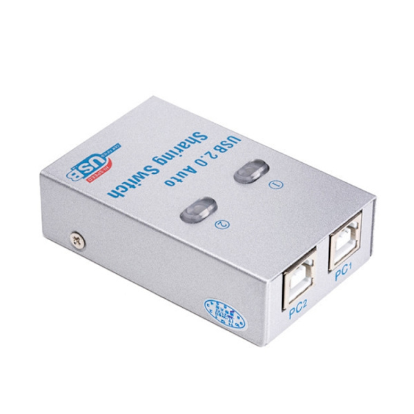 SW68 2-in-1 USB Printer Switcher - Automatic Print Sharing for 2 Computers, Silver