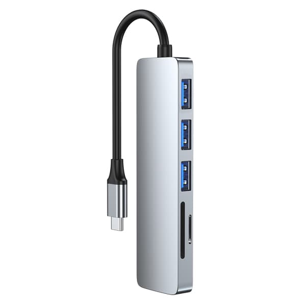 6-i-1 USB-C Dockningsstation - Kompakt och Portabel Adapter med HD, USB x3, SD och TF