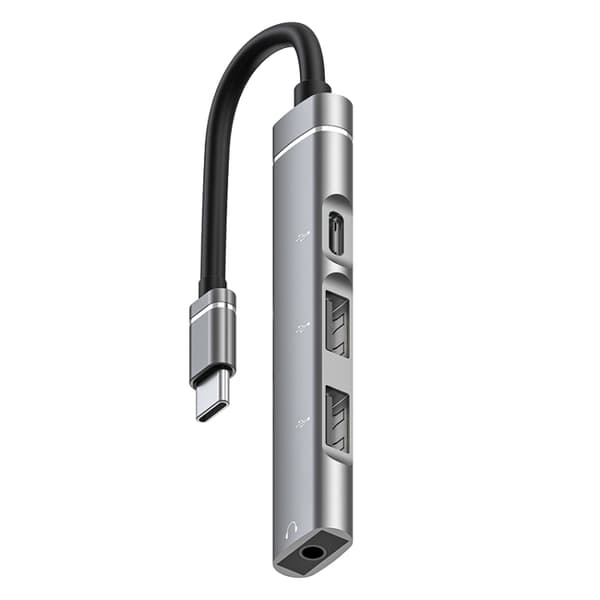 USB-C / Typ-C till 3,5 mm + 2 USB + Typ-C Hub Dockningsstation (Grå)