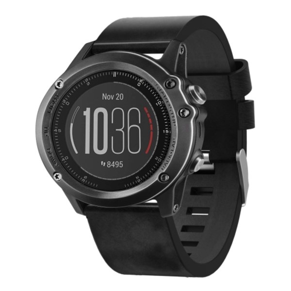 För Garmin Fenix ​​3 26mm läder stålspänne watch Black