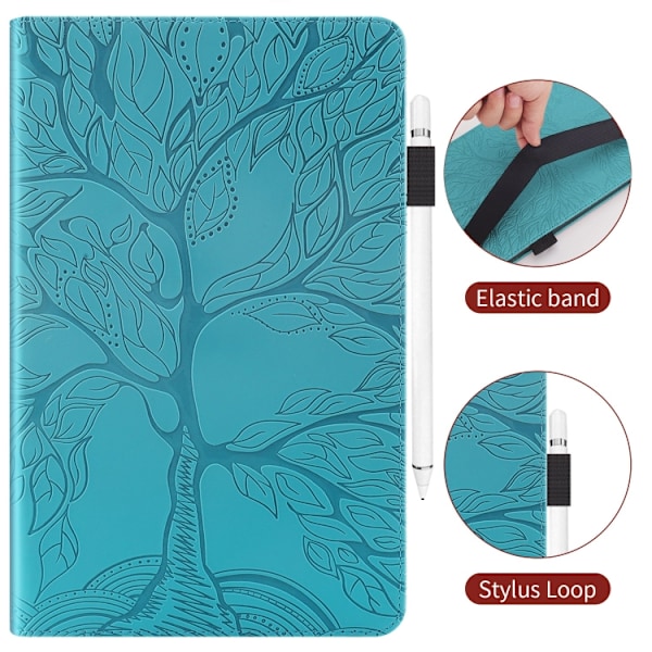 Samsung Galaxy Tab S9+ / S9 FE+ Skal i Läder - Life Tree Series Horisontell Flip Blå sjön
