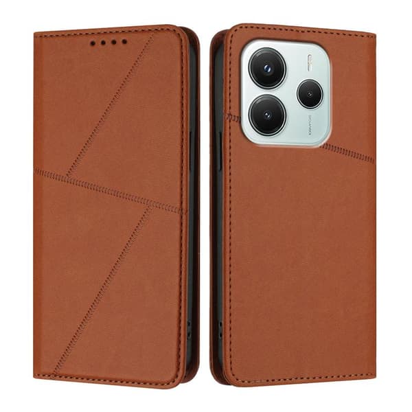 Redmi Note 14 4G - Starkt Magnetiskt Frostat Flip Läderfodral Kaffefärg