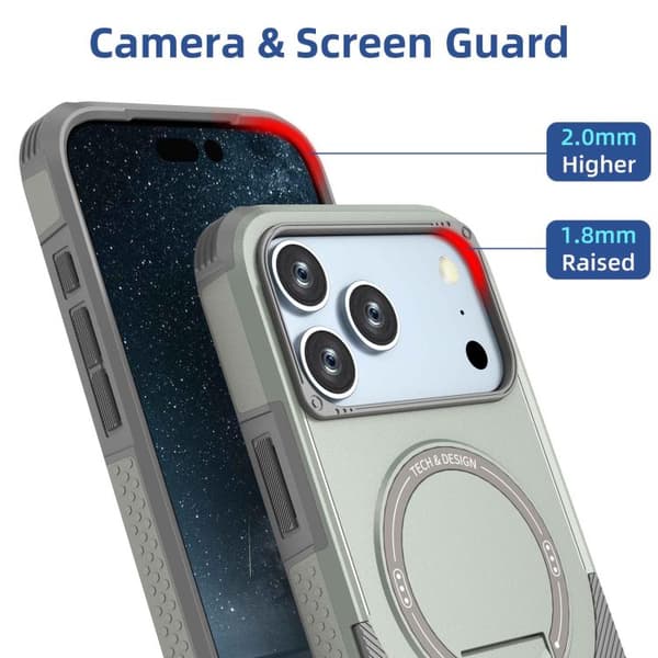 iPhone 18 Pro / iPhone 17 Pro Skal med Armor MagSafe Hållare - PC Hybrid TPU Grå