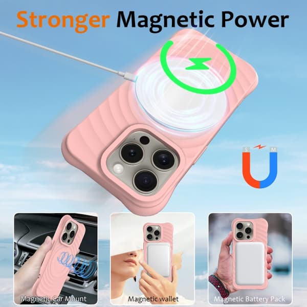 iPhone 16 Pro Max Wave Texture MagSafe Magnetisk Flytande Silikon Skal Rosa