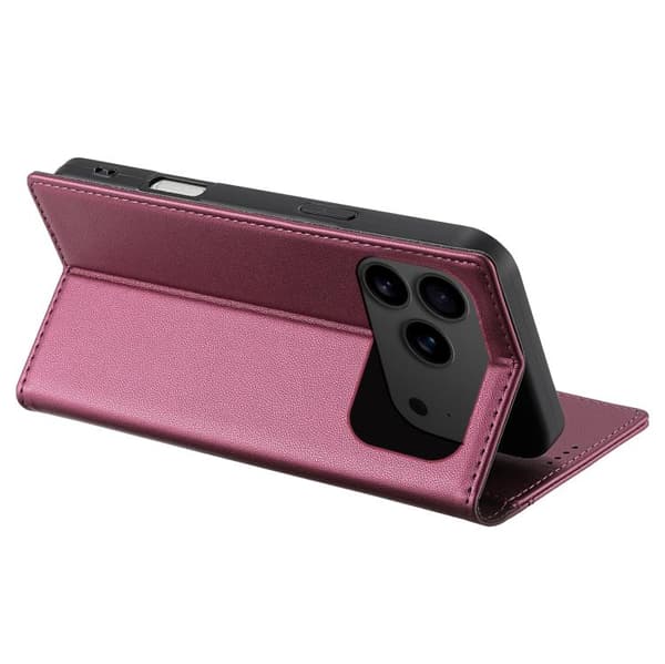 iPhone 18 Pro Max / iPhone 17 Pro Max Skal läderfodral N.BEKUS P3 RFID med magnetisk flip Vinrött