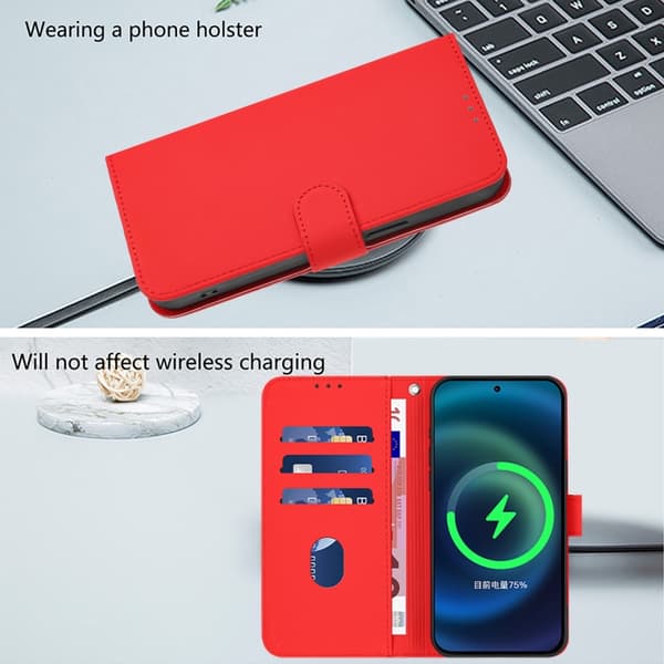 iPhone 16 Pro Skal Solid Färg med Lanyard - Läderfodral Röd