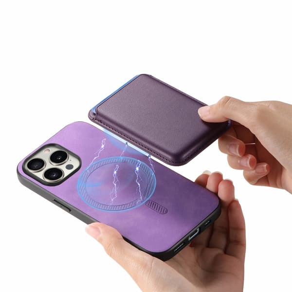 iPhone 16 Pro Retro Magsafe Kortväska PU Bakskal Purpur