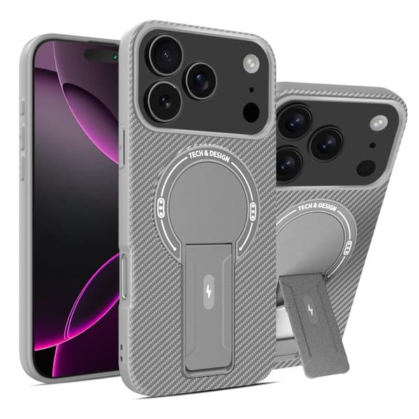 iPhone 18 Pro / iPhone 17 Pro Skal - Kolfiber med MagSafe och Hållare Grå