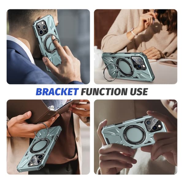 iPhone 16 Pro MagSafe Magnetisk Stötsäker Skal med Ringhållare Grön