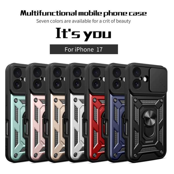 iPhone 17 Skal med Glidande Kameraskydd - TPU+PC Svart