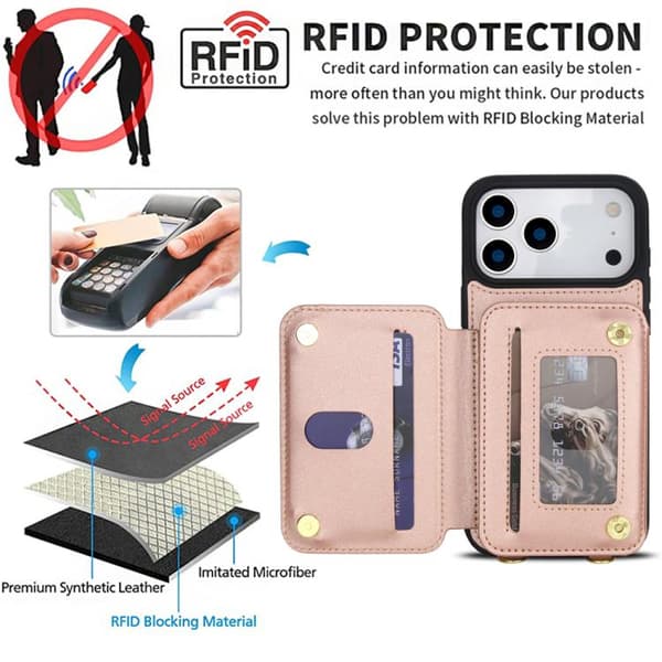 iPhone 18 Pro Max / iPhone 17 Pro Max Skal med Zipper och Dubbel Lanyard Roséguld