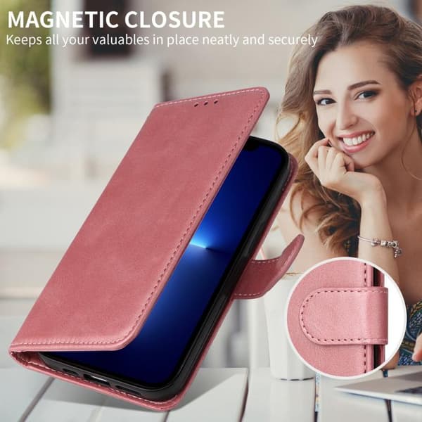 Redmi Note 14 4G - Flip Läderfodral i Klassisk Kalvskinnstextur, Global Roséguld