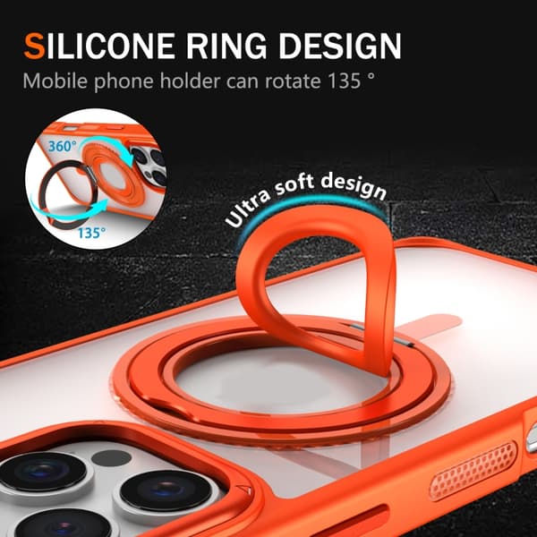iPhone 16 Pro Max Skal med Transparent 360 Graders Rotating Silikon Ringhållare Grå