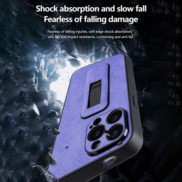 iPhone 16 Pro Fodral PU-läder med Push-pull Bracket och Stötsäker Design - Skal för iPhone 16 Pro Blå