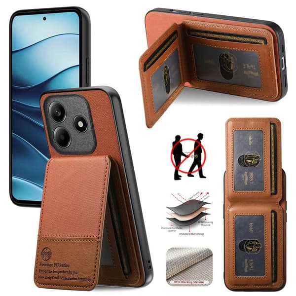 Redmi Note 14 5G - Vertikal Flip RFID Kortväska i Twill Läder Brun