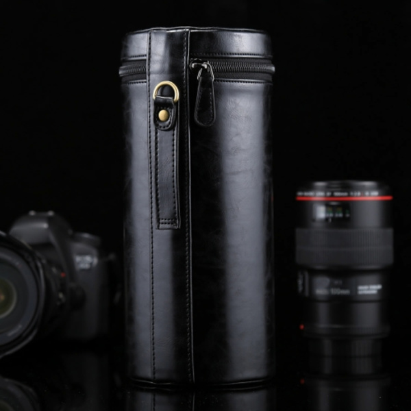 Extra stor fodral med dragkedja i PU-läder för DSLR-kameralinser, storlek: 24,5*10,5*10,5 cm Svart