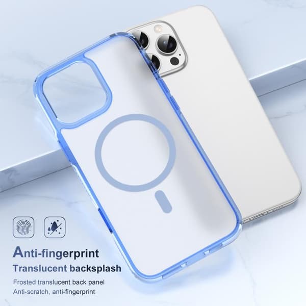 iPhone 16 Pro Max Translucent Frosted MagSafe Skal med AI-knapp Blå