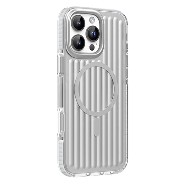 iPhone 16 Pro Max Mutural Corrugerad Textur Magsafe Magnetisk Stötsäker Skal Silver