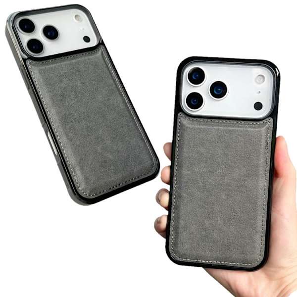 iPhone 17 Pro Max Skal - äkta läder med textur Grå