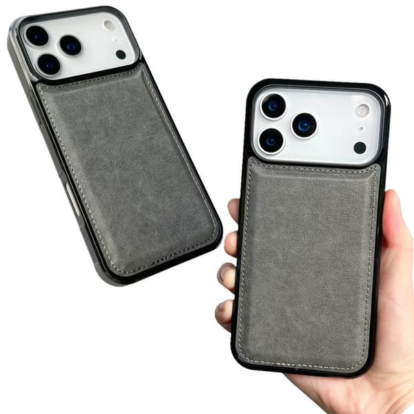 iPhone 18 Pro Max / iPhone 17 Pro Max Skal - äkta läder med textur Grå