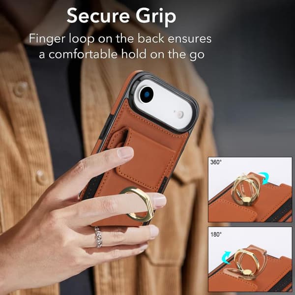 iPhone 17 Air Skal med Elastisk Kortficka och Ringhållare Brun