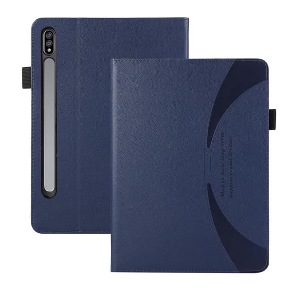 Samsung Galaxy Tab S9/S8/S7 Litchi-texturerat läderfodral Mörkblå