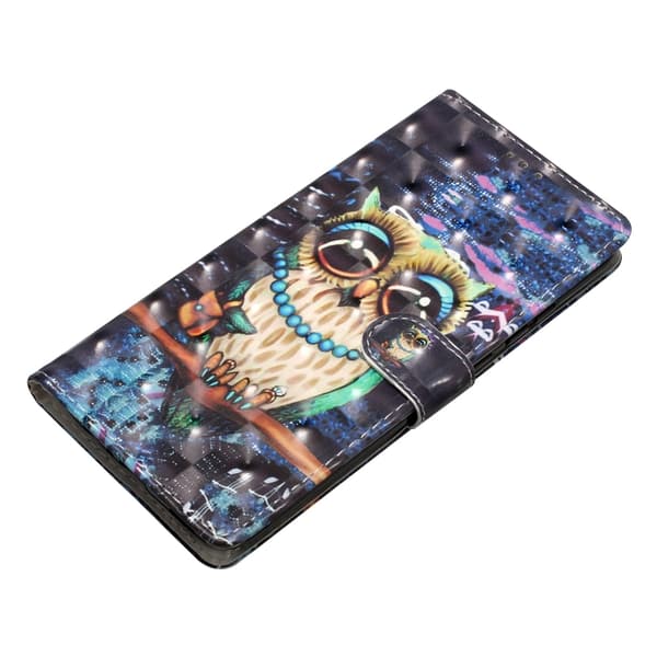 iPhone 16 Pro Max 3D Mönster Läder Skal - Elegant och Skyddande Mobilskydd Storögd uggla