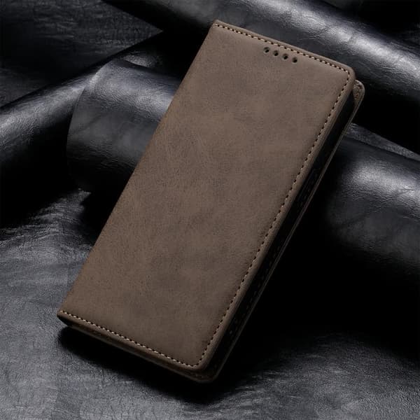Redmi Note 14 4G - Magnetiskt RFID Läderfodral i Solid Färg för Affärsbruk Brun