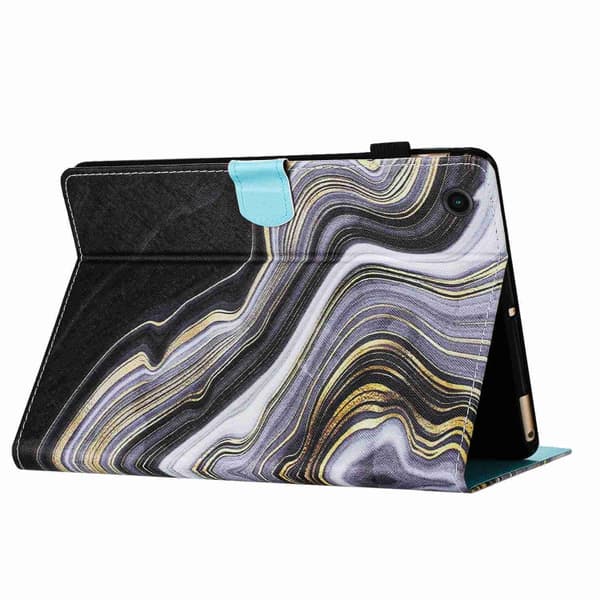 Samsung Galaxy Tab A8 10.5 Marmor Mönster Smart Läderfodral Svart guld