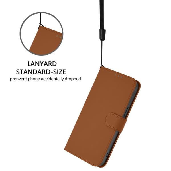 iPhone 18 Pro / iPhone 17 Pro Skal Läderfodral med Lanyard - Solid Färg Brun