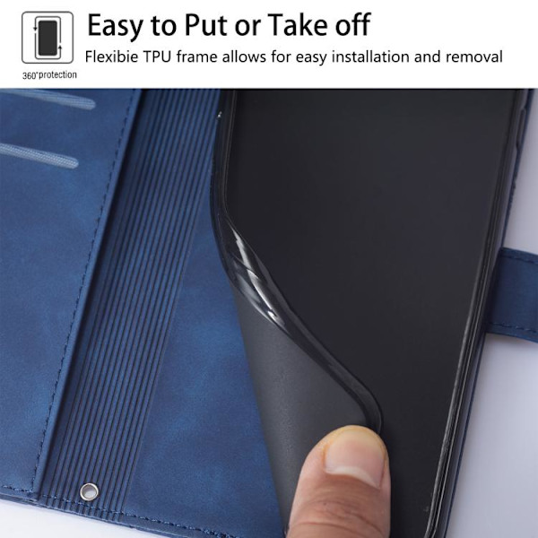 iPhone 17 Skal läderfodral med 3D-embossed flip design Blå
