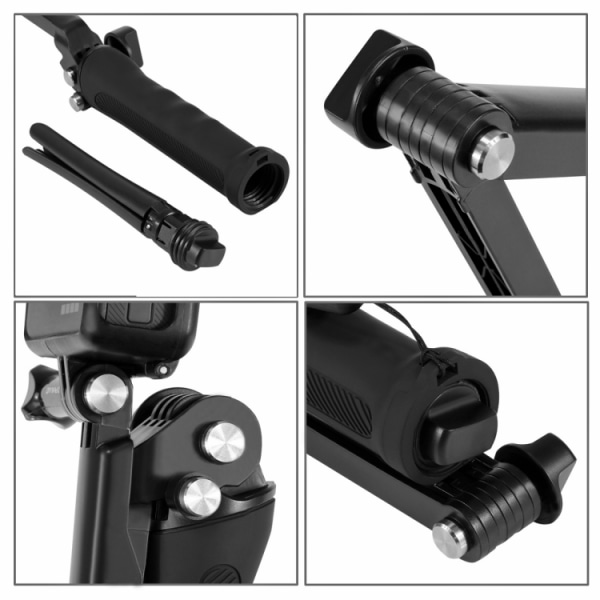 3-vägs grepp hopfällbar stativ selfie-stick förlängningsmonopod för GoPro, Insta360 ONE R, DJI Osmo Action och andra actionkameror, längd: 20-58 cm