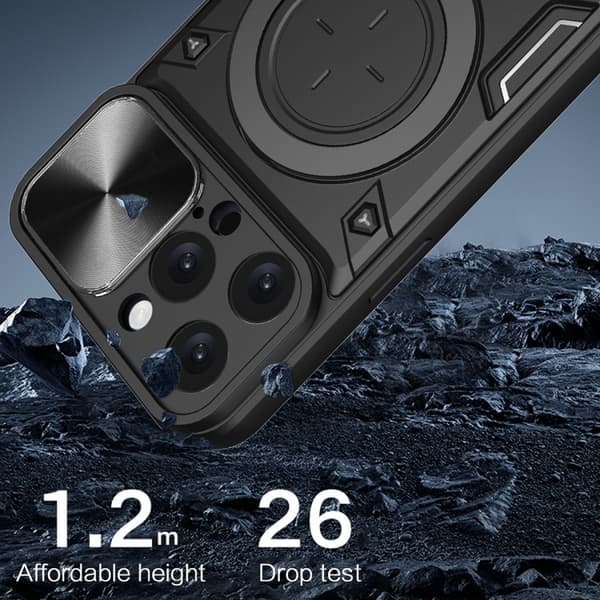 iPhone 16 Pro Max CD-textur Sliding Camshield Magnetisk Hållare Skal Rosa