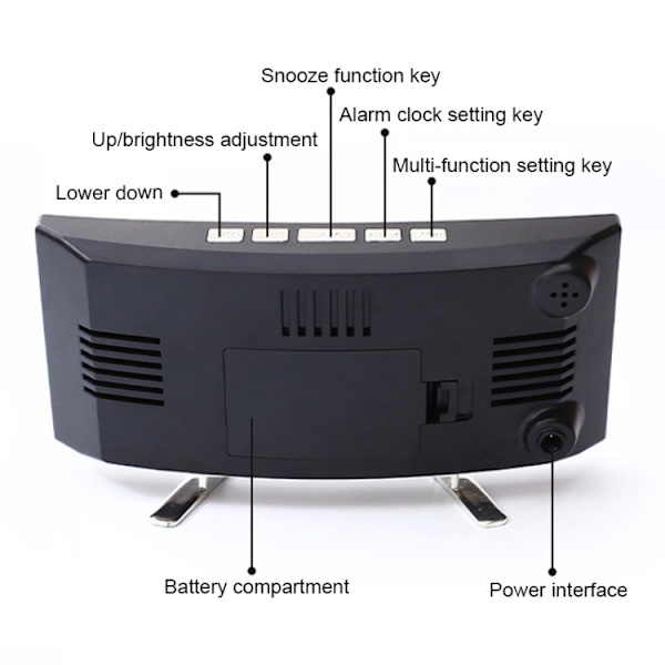 7816 Böjd skärm LED temperatur/fuktighetsdisplay Multifunktionell klocka (vit grön)