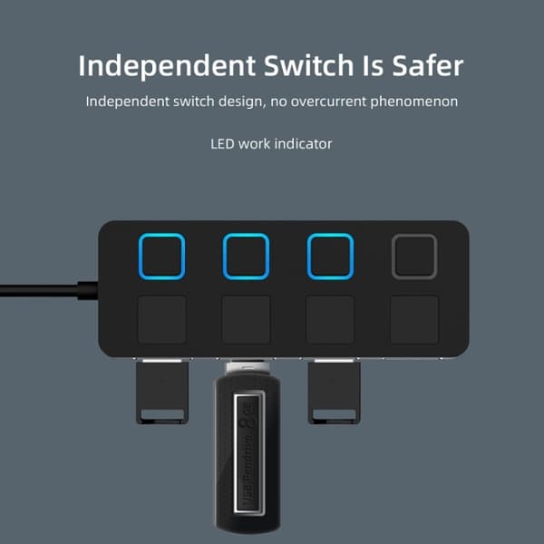 4-Port USB 2.0 Hub med 4 Strömbrytare (Vit)