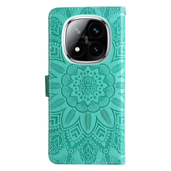 Redmi Note 14 Pro 5G / Note 14 Pro+ 5G - Prägad Solros Läderfodral Grön