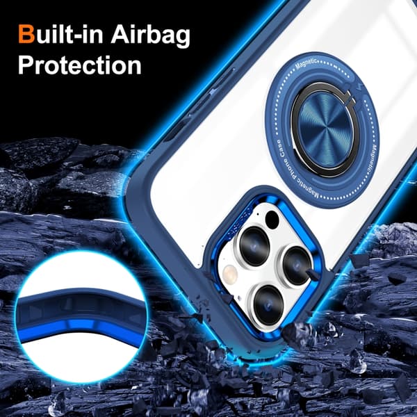 iPhone 16 Pro Magnetisk Rotationsring Skal - Skydda din telefon med stil! Mörkblå
