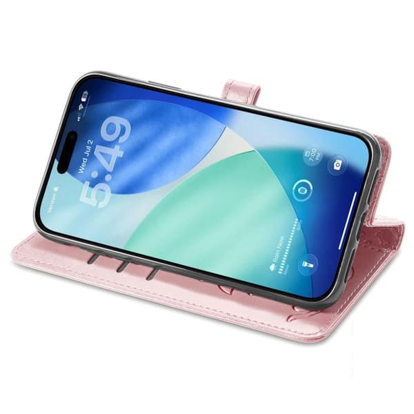 iPhone 18 Pro Max / iPhone 17 Pro Max Skal läderfodral med präglade katter och hundar Roséguld