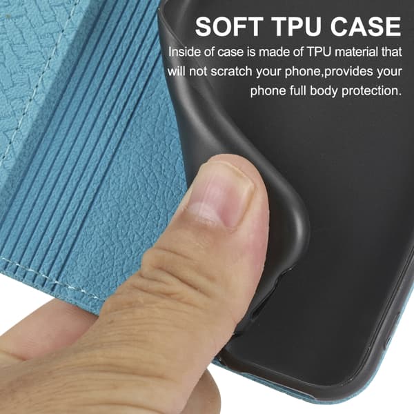 iPhone 16 Pro Max Woven Texture Stitching Magnetisk Läder Skal Fodral Blå