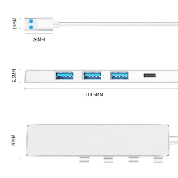 USB 3.0 till Typ-C + USB 3.0 / 2.0 4-Port Hub för Laptop - Silver