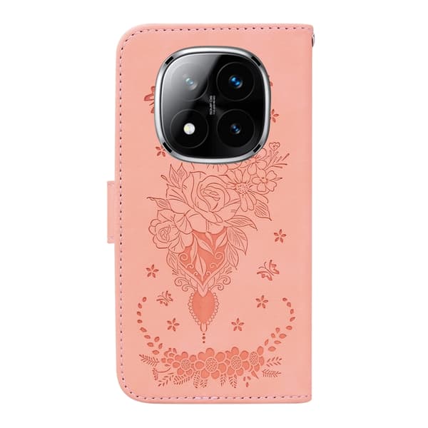 Redmi Note 14 Pro / Note 14 Pro+ 5G - Fjäderros Prägling Läderfodral Rosa