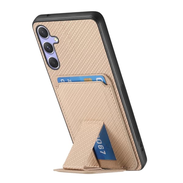 Samsung Galaxy S25 Ultra 5G Skal i Kolfiber med Kortfack och Fällbart Ställ Kaki