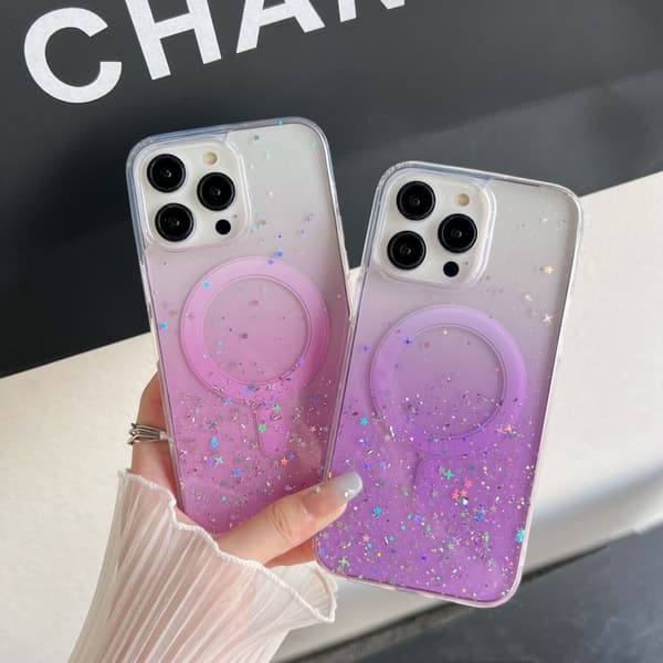 iPhone 16 Pro Max Glitter MagSafe Hybrid Clear TPU Skal Rosa