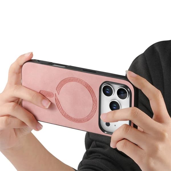 iPhone 18 Pro / iPhone 17 Pro Skal - Solid Färg Retro Magsafe PU Rosa