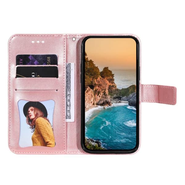 iPhone 18 Pro Max / iPhone 17 Pro Max Skal läderfodral med sju-petal blommor - relief Roséguld