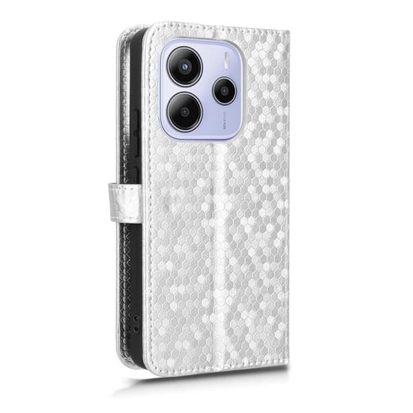 Redmi Note 14 4G - Mobilfodral i honungskaka-textur av läder, Silver