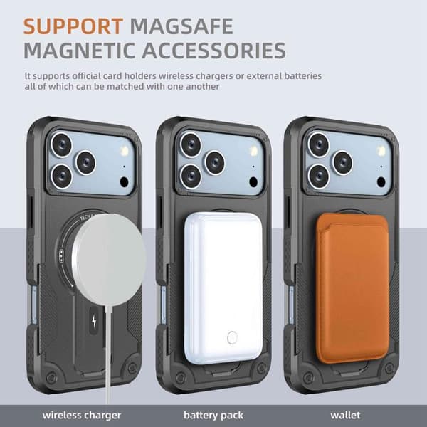 iPhone 18 Pro Max / iPhone 17 Pro Max Skal med Armor MagSafe Hållare - PC Hybrid TPU Svart