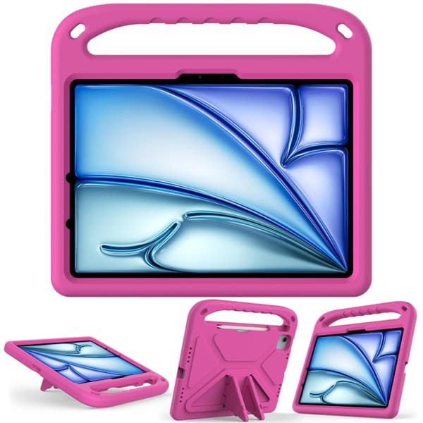 iPad Air 11 2025 / 2024 / Pro 11 2024 Skal - EVA Stötsäker Tablet Case med Hållare RosRöd