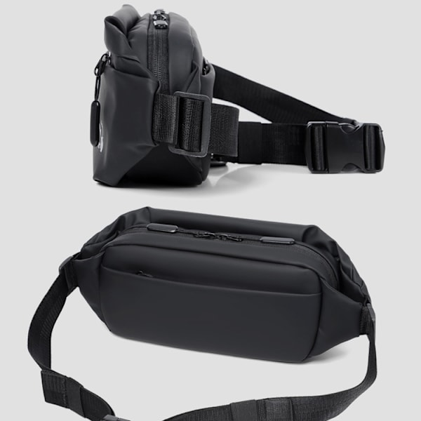 WEIXIER 9563 Herr Utomhus Messenger Bag Multifunktionell PU Stor Kapacitet Midjeväska Svart